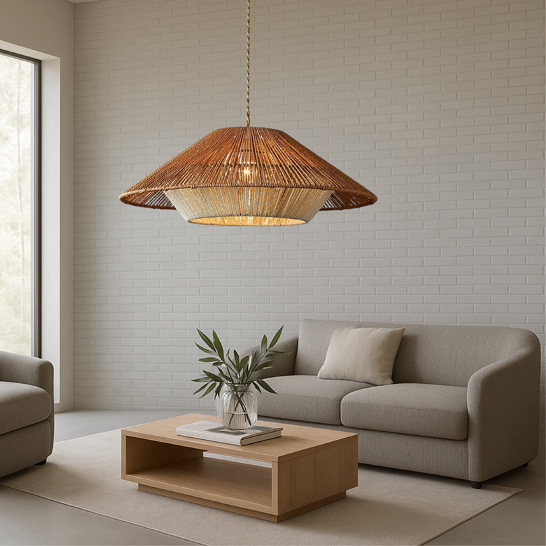 Wisząca Lampa Bambusowa LED O Plecionym Wykończeniu – widok produktu 2 | Nuvira Home