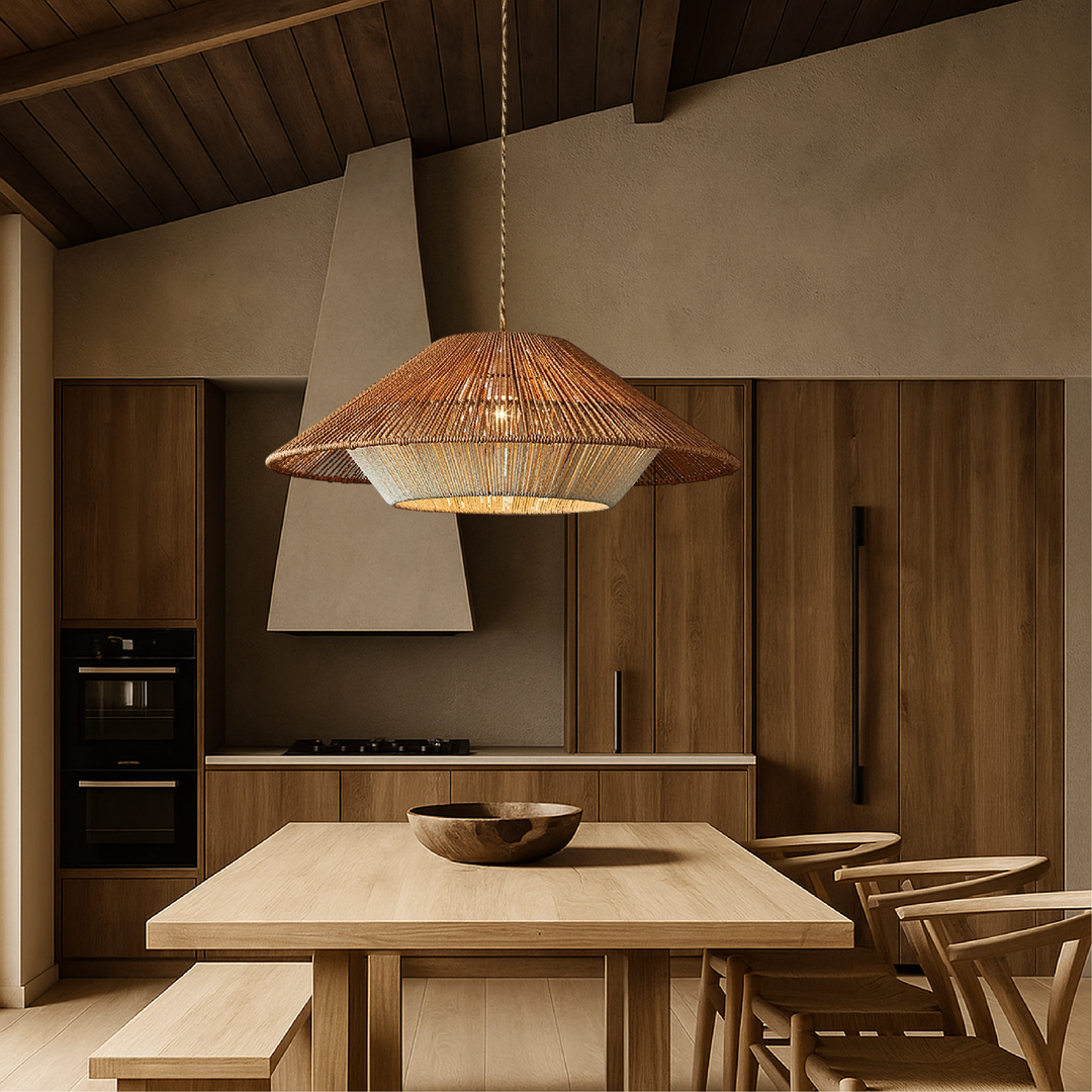 Wisząca Lampa Bambusowa LED O Plecionym Wykończeniu – widok produktu 3 | Nuvira Home