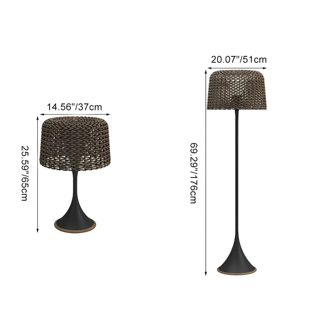 Zewnętrzna lampa podłogowa z plecionym kloszem – widok produktu 13 | Nuvira Home
