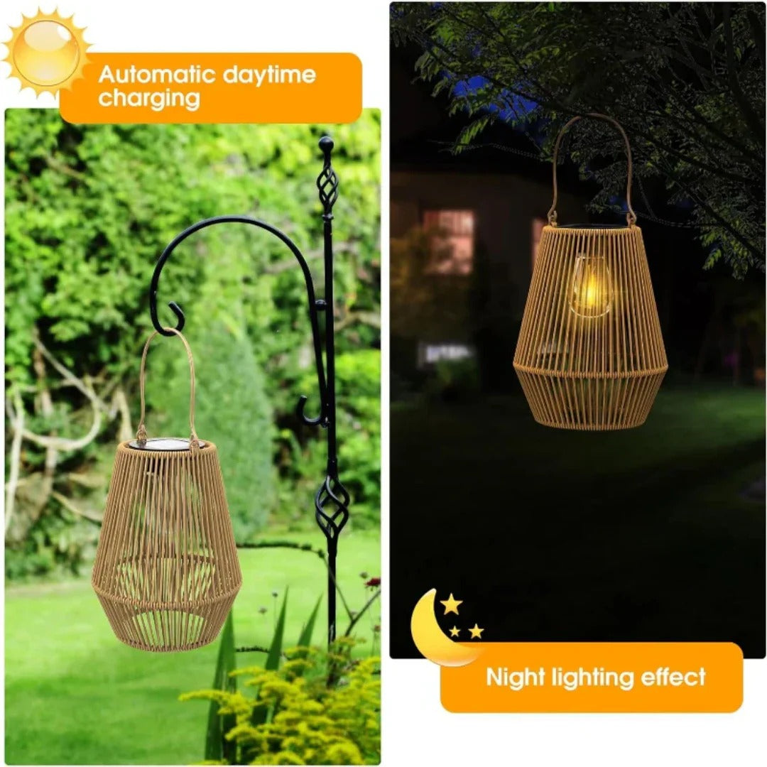 Zewnętrzna solarna pleciona lampa ogrodowa o dekoracyjnym świetle – widok produktu 4 | Nuvira Home