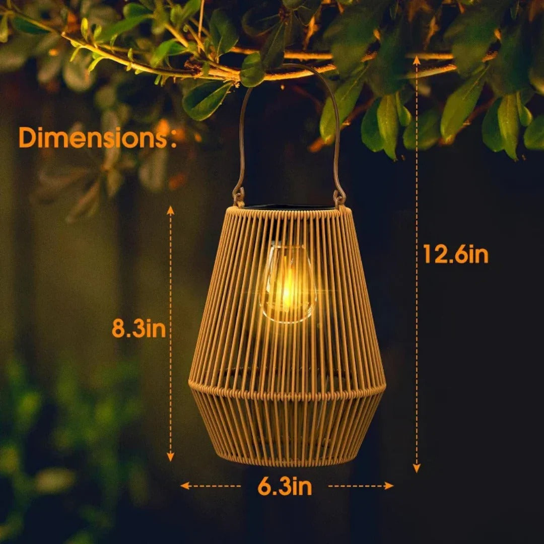 Zewnętrzna solarna pleciona lampa ogrodowa o dekoracyjnym świetle – widok produktu 7 | Nuvira Home