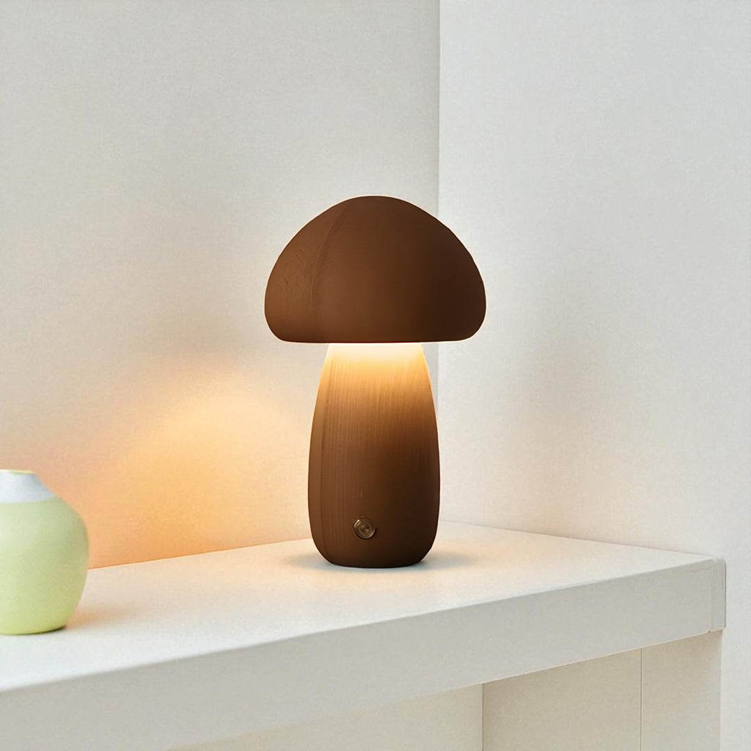 Bezprzewodowa Drewniana Lampa Stołowa | Design Grzybek