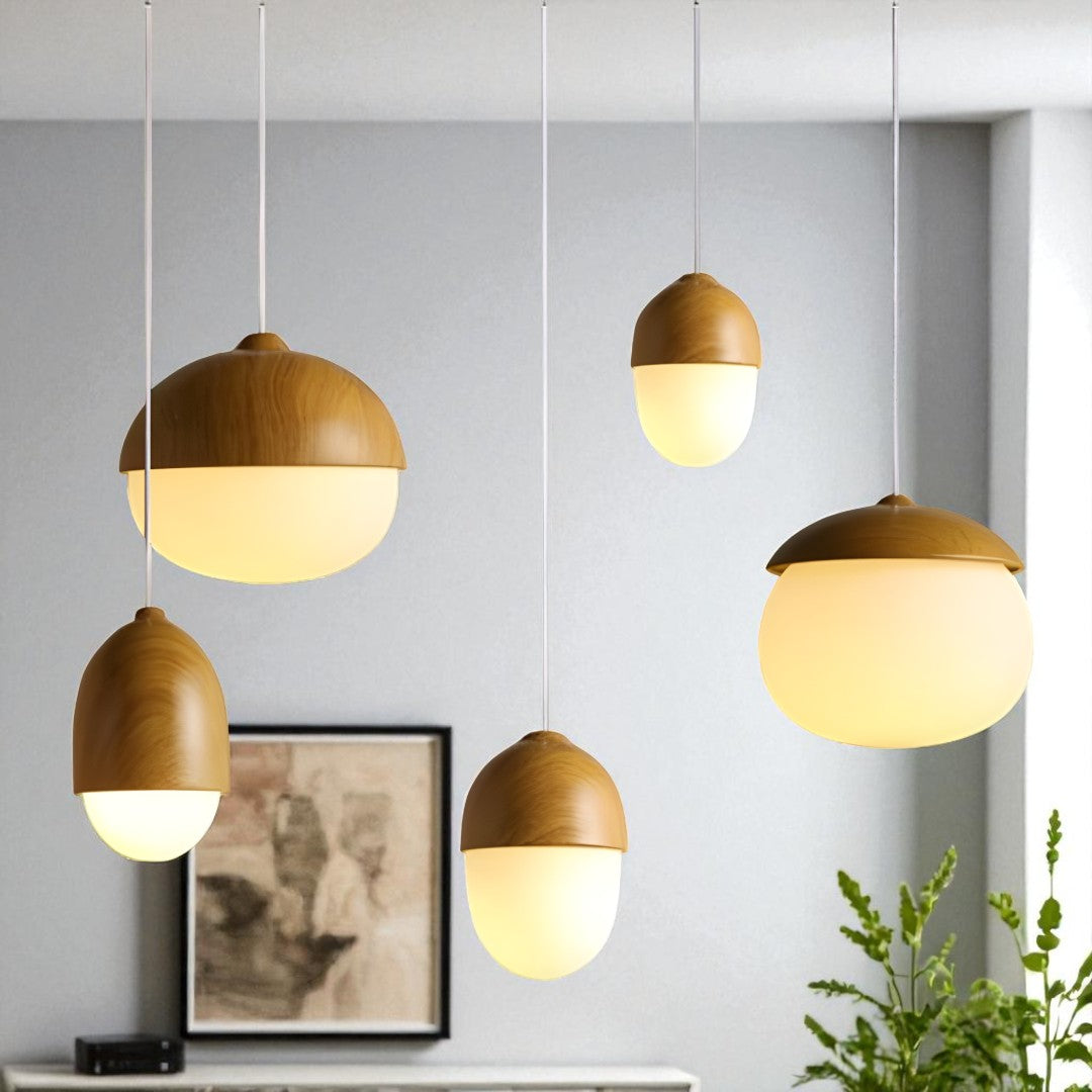 Szklana I Drewniana Lampa Wisząca | Naturalne Oświetlenie Sufitowe