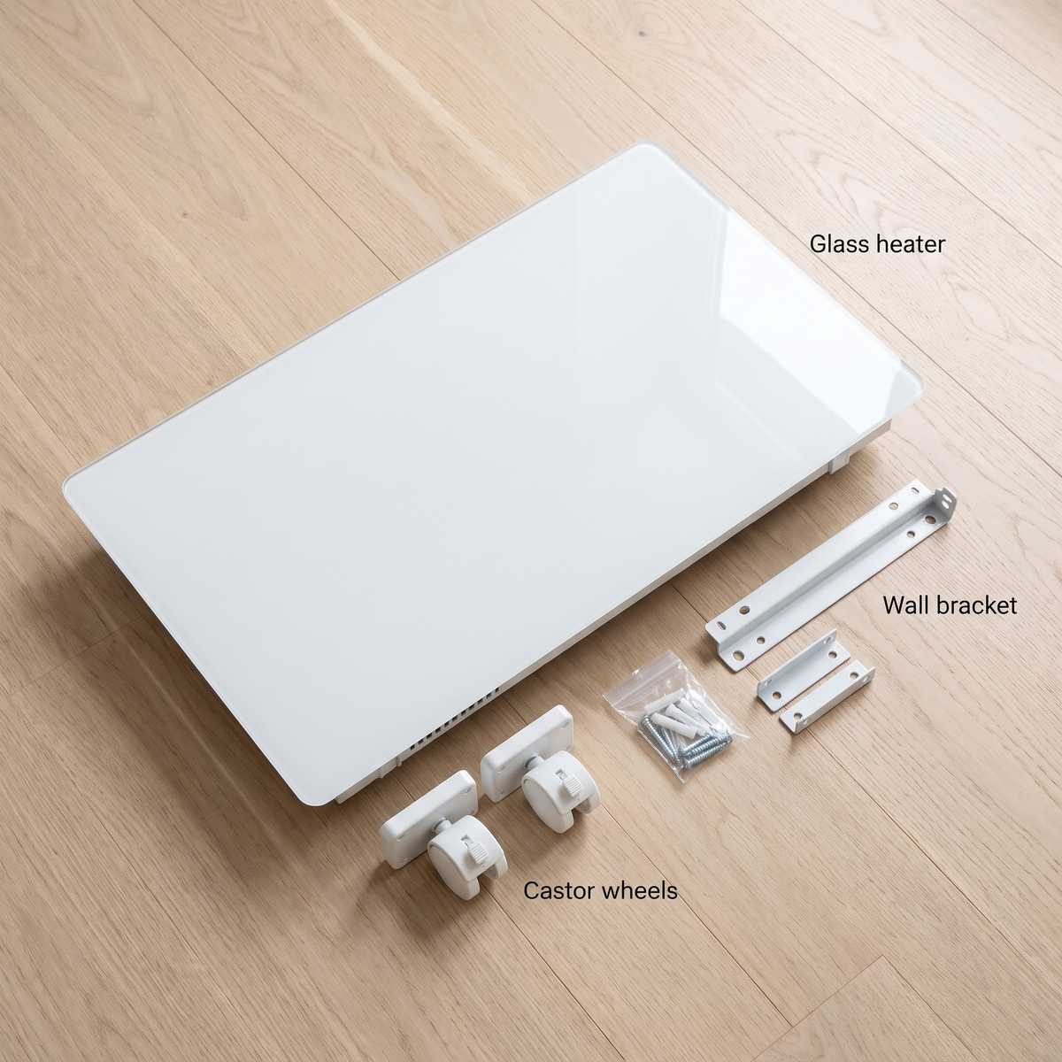 Szklany Grzejnik 1500/2000 W z Termostatem i WiFi, na Kółkach, do Domu